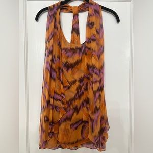Diane von furstenberg orange and purple animal print silk blouse size 4
